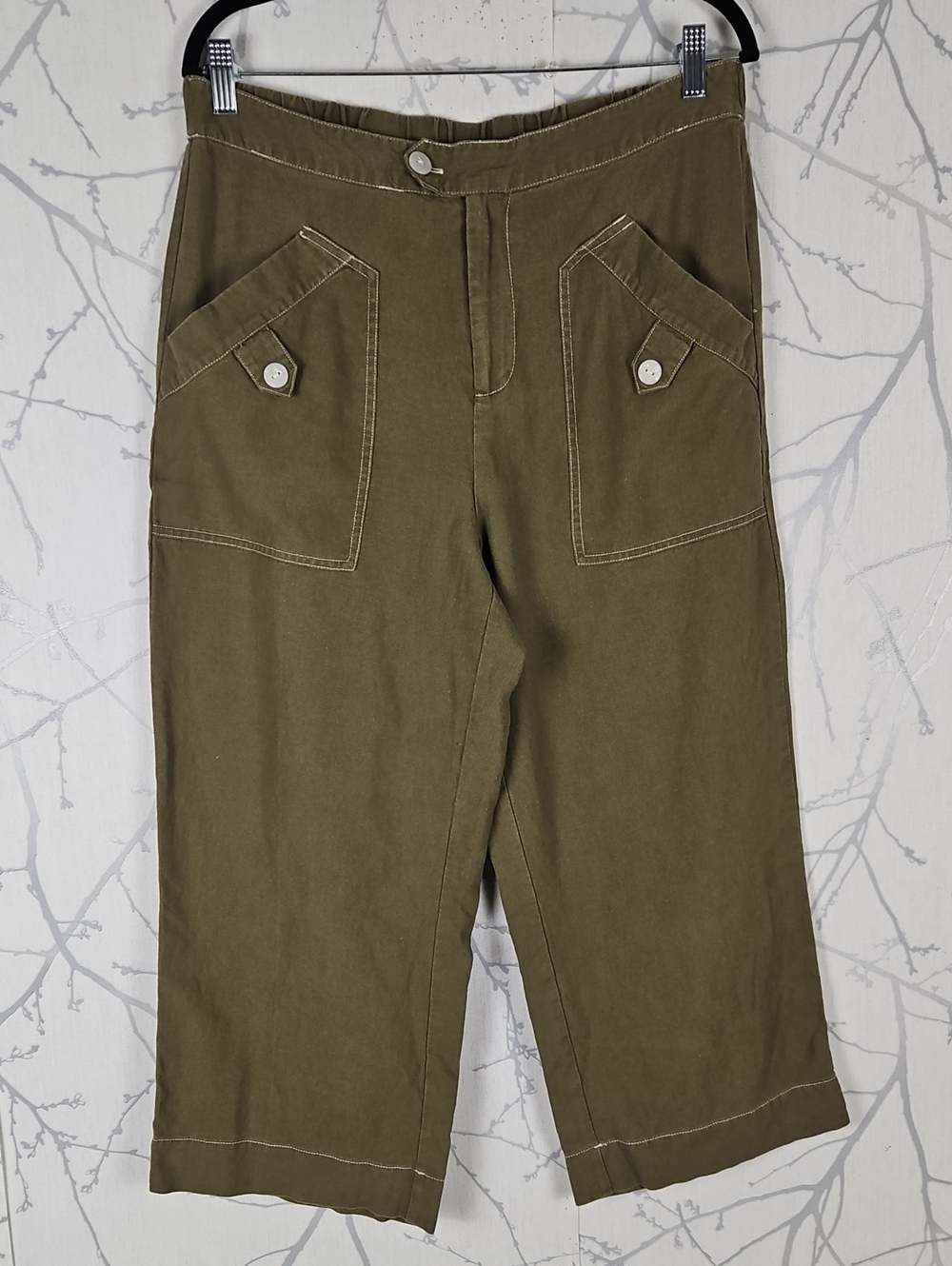 Joie Olive Green 55% Linen High Rise Wide Leg Crop Pants
